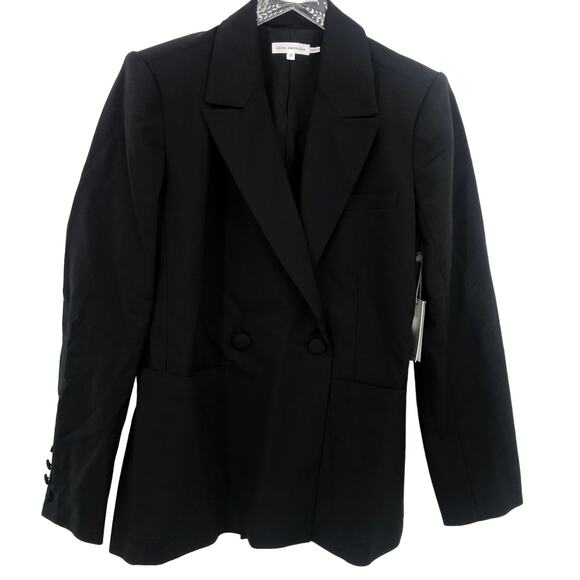 Good American The Boss Blazer 2.0 Sz-0 Double Breasted Padded Pocket Black NWT - Picture 1 of 7